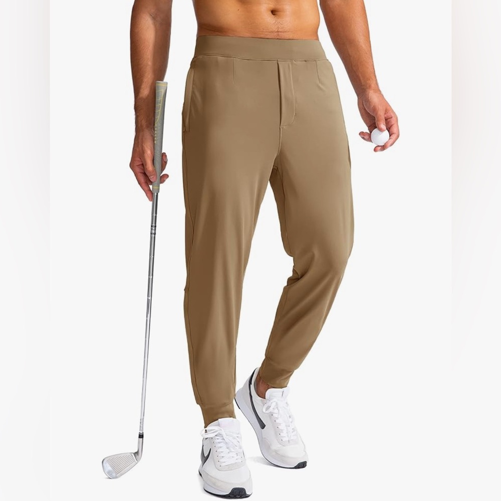 Men’s Gradual Tan Golf Joggers with Tapered Fit and Elastic Waistband